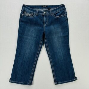 Roz & Ali Jeans Womens 14 Blue Denim Capri Cropped Embroidered Back Pockets